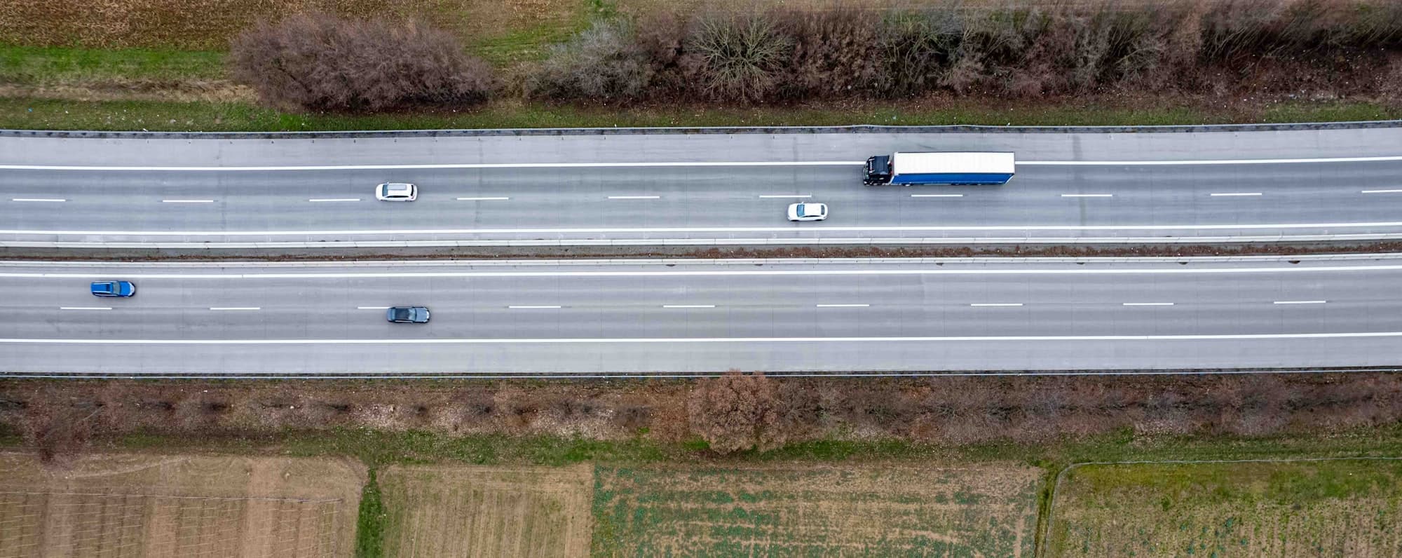 Aerial view of a freight truck on a UK motorway