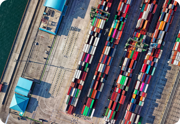 Aerial view of shipping containers
